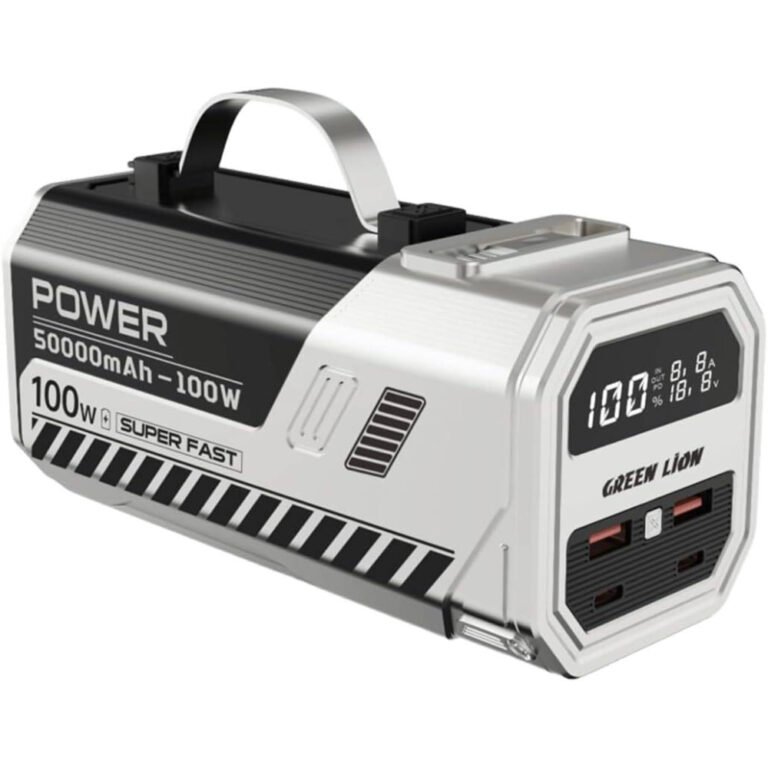 Green Lion Power Max Power Bank With High Lumens LED Flash Light, 50K mAh, 100W Fast Charging, Retractable Cable, Digital Display, Multi Device Charging
