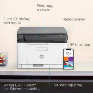 HP 178nw Printer, Wireless Laser Color Multifunction All in One Mobile Ethernet Wi-Fi Printer – White - Image 8