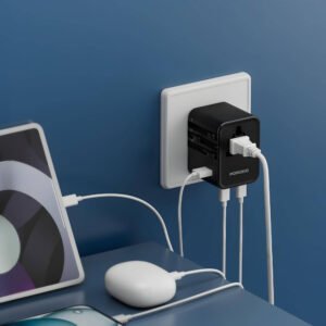 Porodo GaN Universal Travel Quick Charger Adapter, QC 18W, PD 25W, Fast Charging, Built-in Fuse Protection For iPhone 16/15/14/13, S25/S24, Laptop, Include Spare Fuse & 4-in-1 Braided Cable - Image 3