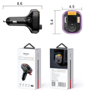 YESIDO Y45 Bluetooth-compatible 5.0 Wireless FM Transmitter PD + QC 3.0 Dual USB Car Charger with Colorful Light - Image 9