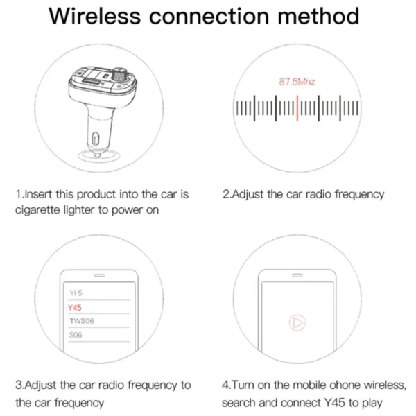YESIDO Y45 Bluetooth-compatible 5.0 Wireless FM Transmitter PD + QC 3.0 Dual USB Car Charger with Colorful Light - Image 12
