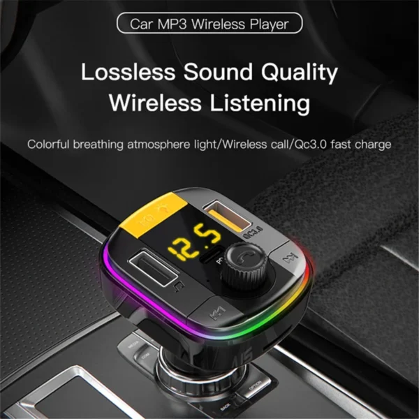 YESIDO Y45 Bluetooth-compatible 5.0 Wireless FM Transmitter PD + QC 3.0 Dual USB Car Charger with Colorful Light - Image 8