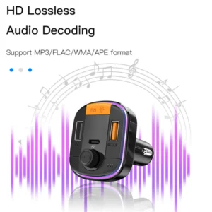 YESIDO Y45 Bluetooth-compatible 5.0 Wireless FM Transmitter PD + QC 3.0 Dual USB Car Charger with Colorful Light - Image 6