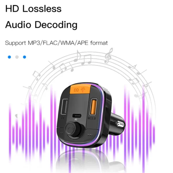 YESIDO Y45 Bluetooth-compatible 5.0 Wireless FM Transmitter PD + QC 3.0 Dual USB Car Charger with Colorful Light - Image 6