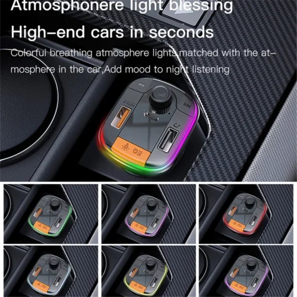 YESIDO Y45 Bluetooth-compatible 5.0 Wireless FM Transmitter PD + QC 3.0 Dual USB Car Charger with Colorful Light - Image 5