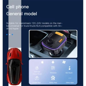 YESIDO Y45 Bluetooth-compatible 5.0 Wireless FM Transmitter PD + QC 3.0 Dual USB Car Charger with Colorful Light - Image 4