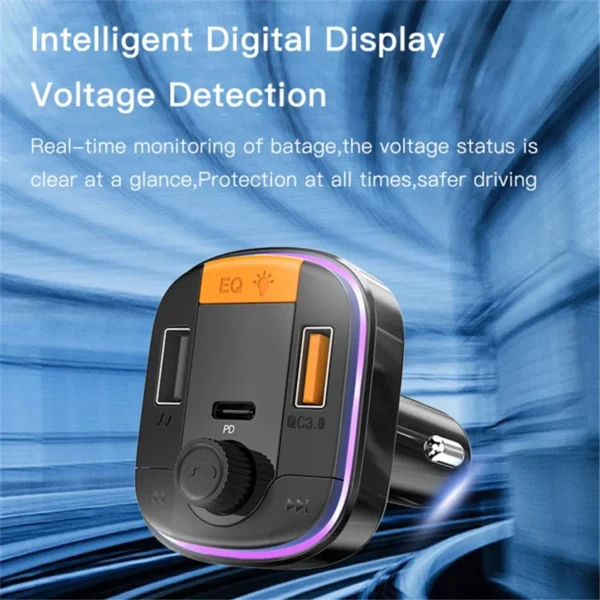 YESIDO Y45 Bluetooth-compatible 5.0 Wireless FM Transmitter PD + QC 3.0 Dual USB Car Charger with Colorful Light - Image 3