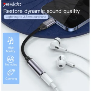 Yesido YAU21 AUX (Female) Audio Cable To Lightning 10CM 3.5mm AUX Headphones Adapter for iPhone - Image 4