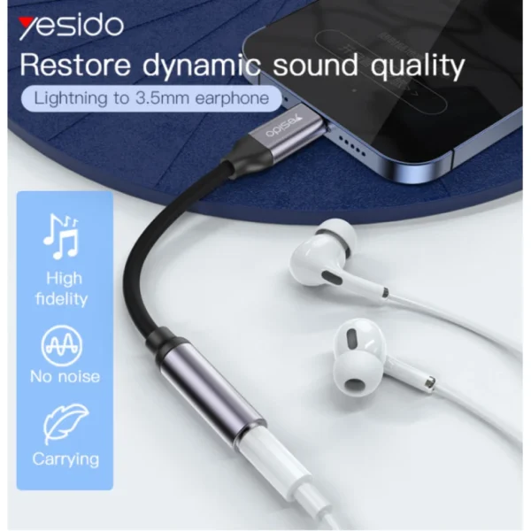 Yesido YAU21 AUX (Female) Audio Cable To Lightning 10CM 3.5mm AUX Headphones Adapter for iPhone - Image 4
