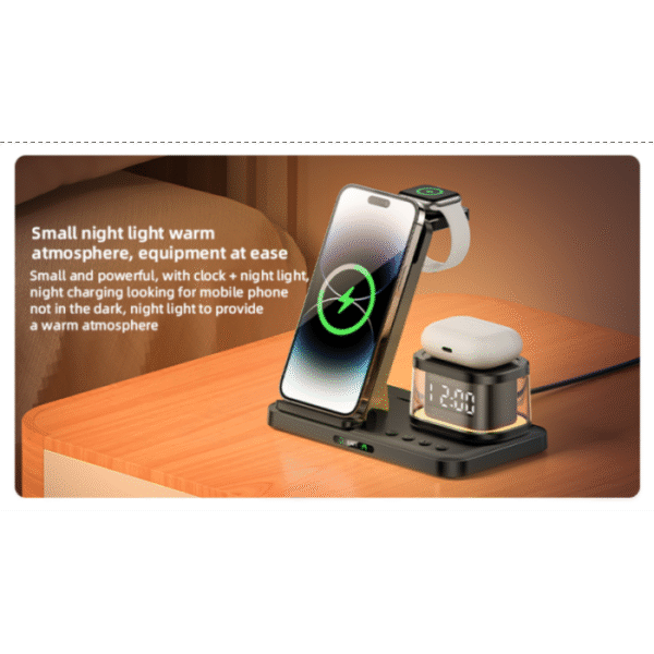Yesido DS22 5-in-1 Wireless Charger with Clock – Multi-Device Fast Charging Station for iPhone, Apple Watch, AirPods – Adjustable Stand with LED Light - Image 15