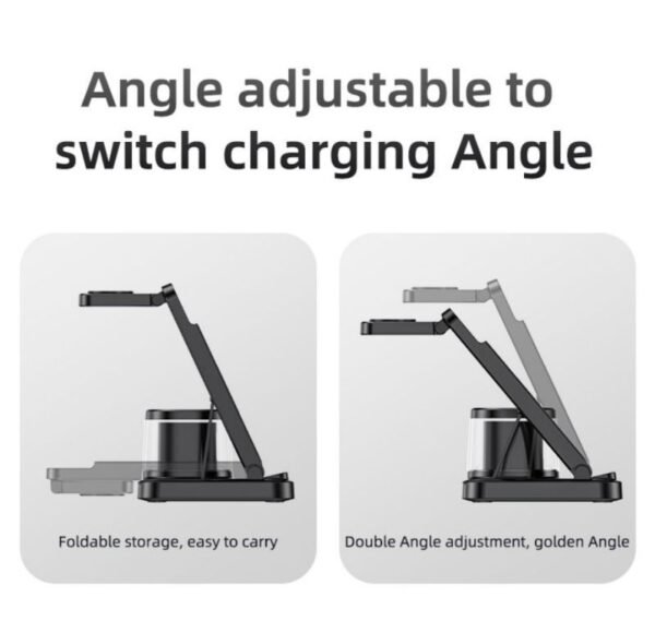 Yesido DS22 5-in-1 Wireless Charger with Clock – Multi-Device Fast Charging Station for iPhone, Apple Watch, AirPods – Adjustable Stand with LED Light - Image 9