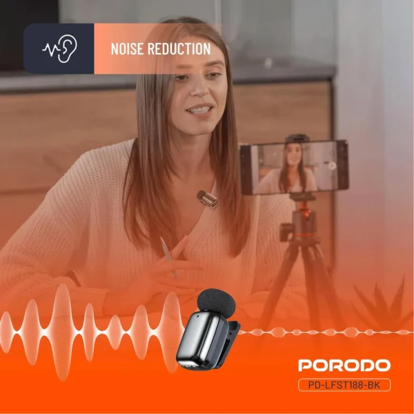 Porodo Wireless Lavalier Type-C Connector Microphones, Noise Reduction, Low Lantency, Plug & Play, 4H Mic Working Time, 33H Case Working Time, 1H Case Recharge Time - Image 5