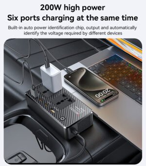 YESIDO VC07 200W High Power Car Inverter Fast Charging Adapter with 2 AC + 2 USB + 2 Type-C Ports - Image 4