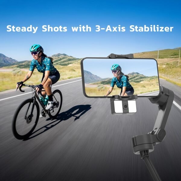 Porodo 3-Axis Gimbal Stabilizer with AI Tracking, Foldable Vlogging, Video EffectsStabilizer - Black - Image 6