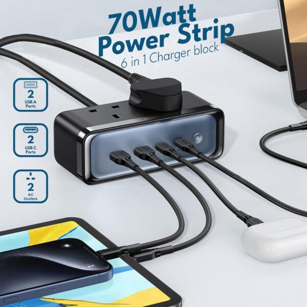 Mcdodo CH-459 6-in-1 70W GaN Surge Protection Power Strip - Image 3