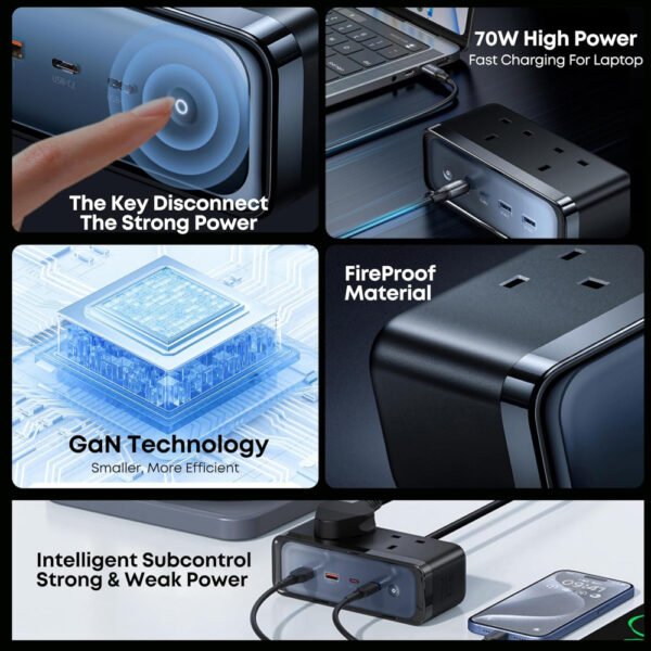 Mcdodo CH-459 6-in-1 70W GaN Surge Protection Power Strip - Image 8