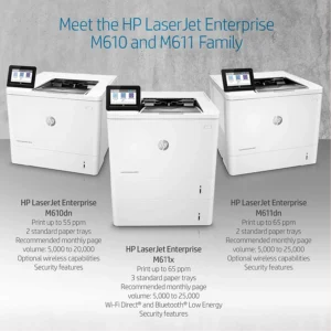 HP LaserJet Enterprise M611dn Mono Laser Printer - 65ppm, Duplex, Gigabit Ethernet, 1200x1200 dpi - Image 7