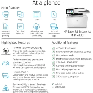 HP LaserJet Enterprise MFP M430f Monochrome All-in-One Printer with integrated Ethernet and duplex printing - Image 7