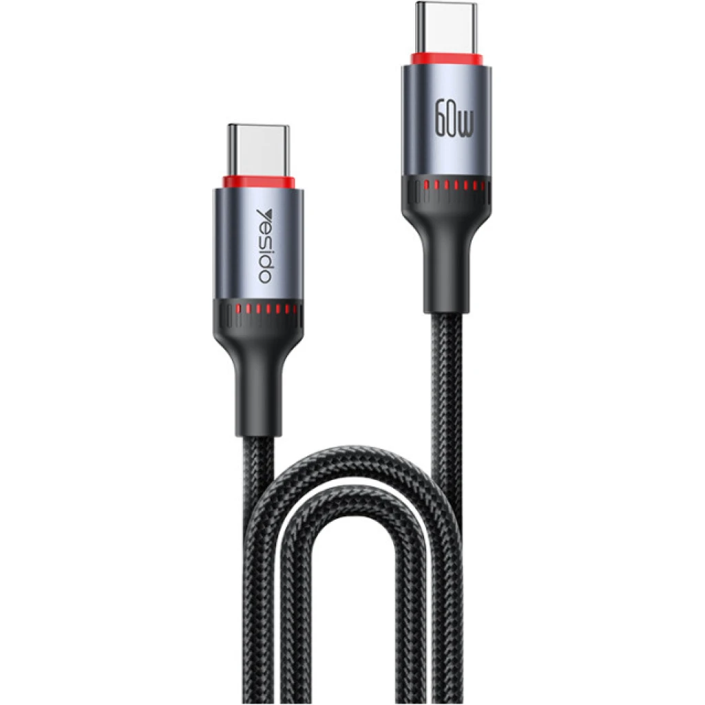 Yesido CA183 2M PD60W Fast Charging Type-C To Type-C 48-Strand Braided Cable Power LED Light Data Cable