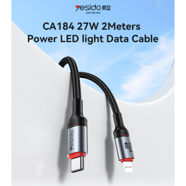 Yesido CA184 iPhone Fast Charging Type-C to Lightning Cable: 2M 27W iPhone Charger - Image 4