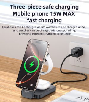 Yesido DS26 15W Wireless Fast Charging With Nightlight Foldable Design 3 in1 Desktop Stand Wireless Charger - Image 2
