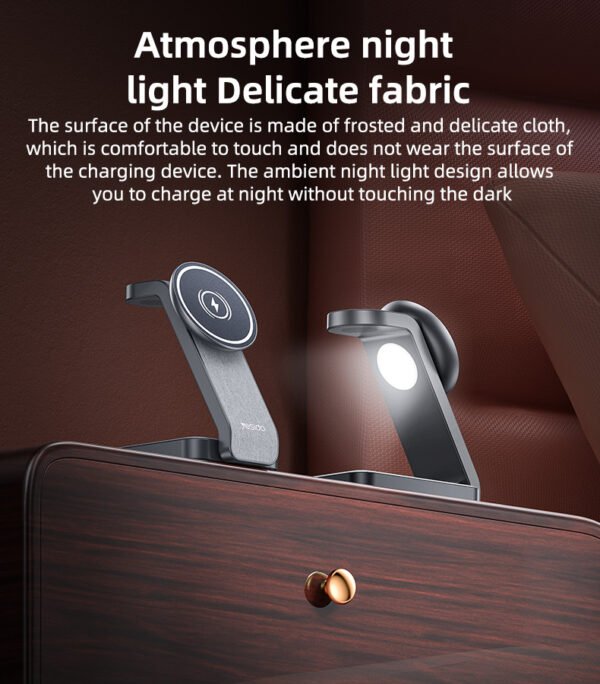 Yesido DS26 15W Wireless Fast Charging With Nightlight Foldable Design 3 in1 Desktop Stand Wireless Charger - Image 5