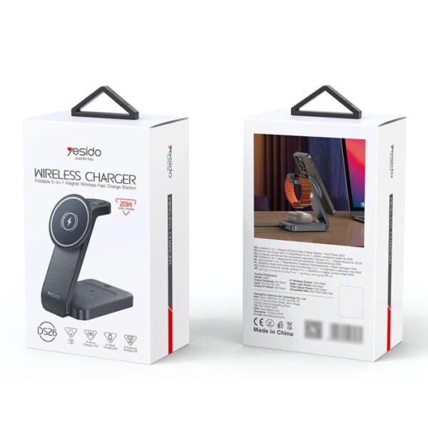 Yesido DS26 15W Wireless Fast Charging With Nightlight Foldable Design 3 in1 Desktop Stand Wireless Charger - Image 8