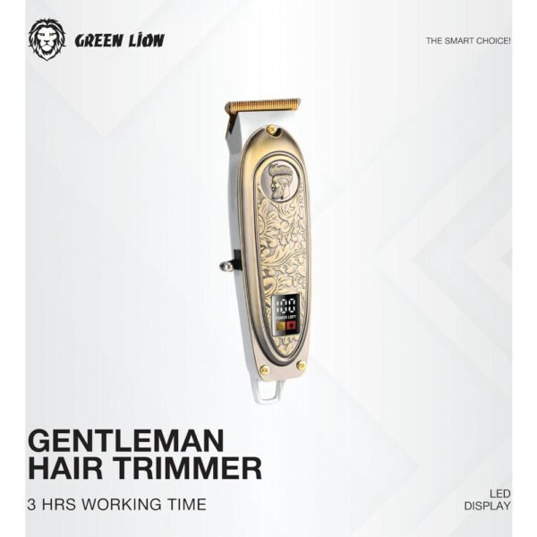 Green Lion Gentleman Hair Trimmer 5W, 1/2/3/4 mm Combs Size, Titanium Coated Blade, 1200 mAh Battery,Oil Reminder, LED Display, 6500 RPM, 3H Working Time, 280 DC Motor - Gold - Image 2