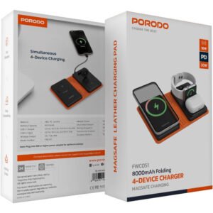 Porodo Folding 4-Device Wireless Charger, 8K mAh Battery Capacity, Wide Compatibility, Fast Charging, Folding Design, PD 20W, Type-C Charging Port, Watch Charger, Earbud Charger, Phone Charger - Black - Image 6