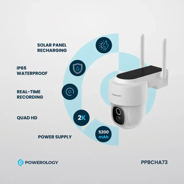Powerology Built-In Solar Pan & Tilt Outdoor Camera: 2K QHD with 360° View & IP65 Rating - Image 8