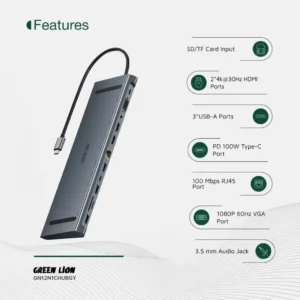 Green Lion 12-in-1 4K HDMI Ethernet USB-C Hub - Gray - Image 6