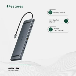 Green Lion 12-in-1 4K HDMI Ethernet USB-C Hub - Gray - Image 5