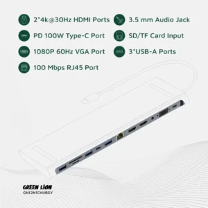 Green Lion 12-in-1 4K HDMI Ethernet USB-C Hub - Gray - Image 4