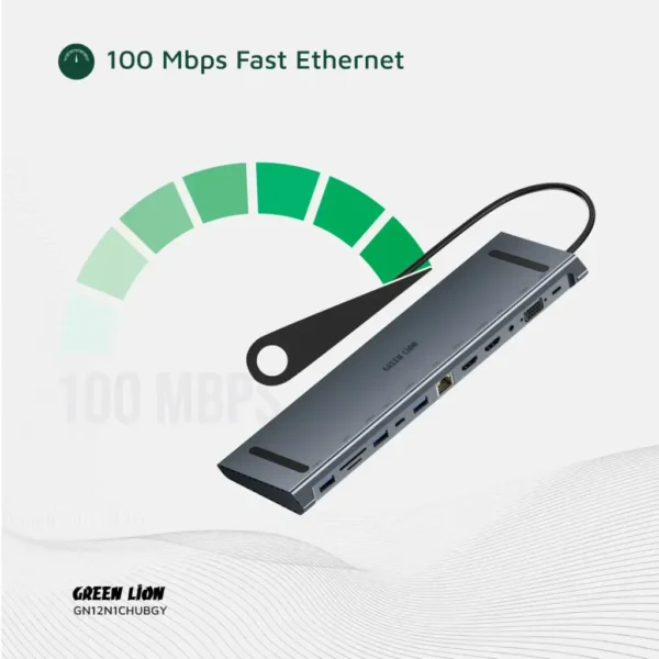 Green Lion 12-in-1 4K HDMI Ethernet USB-C Hub - Gray - Image 3
