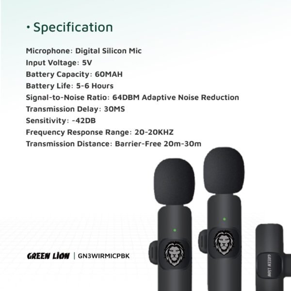 Green Lion 3 in 1 Wireless Microphone - Black - Image 8