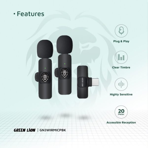 Green Lion 3 in 1 Wireless Microphone - Black - Image 2