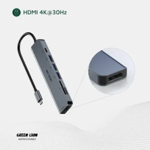 Green Lion 7-in-1 USB-C Hub: Multi-Port Dock with 4K HDMI & PD 100W in Gray - Image 3