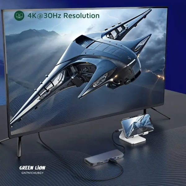 Green Lion 7-in-1 USB-C Hub: Multi-Port Dock with 4K HDMI & PD 100W in Gray - Image 7