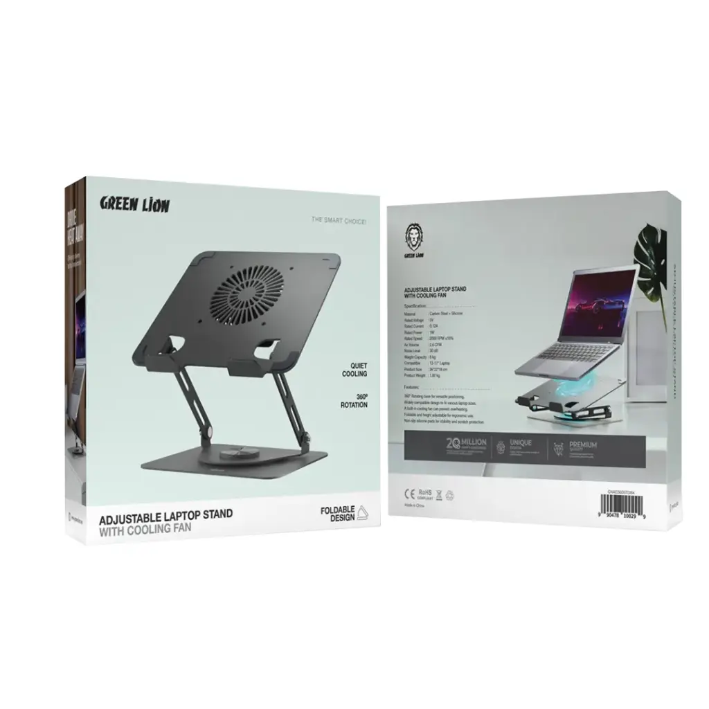 Green Lion Adjustable Laptop Stand with Cooling Fan Black All Products