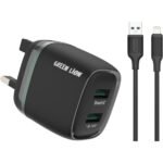 Green Lion Dual USB-A Ports Wall Charger 12W, Power Up Safely, Fast Charging black