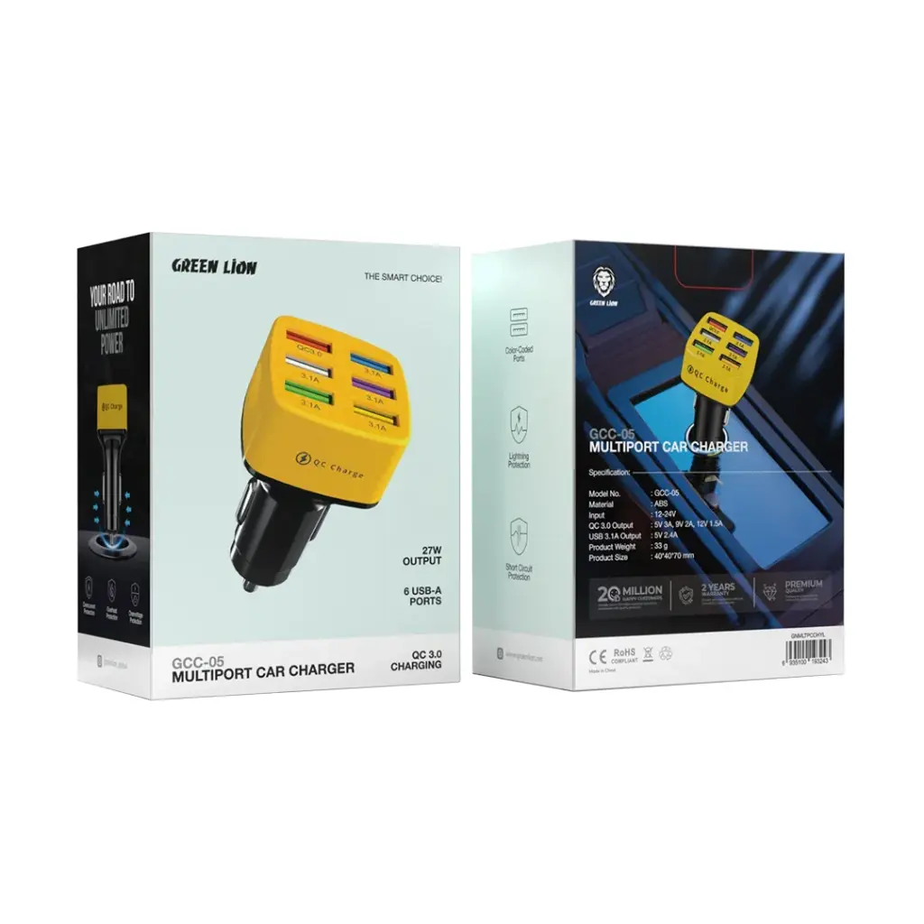 Green Lion GCC 05 Multiport Car Charger Yellow All Products