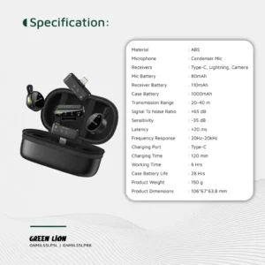 Green Lion GM-85X 3 In 1 Wireless Microphone - Black - Image 6