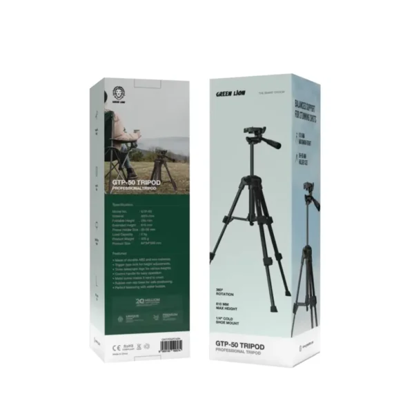 Green Lion GTP-50 Tripod Professional Aluminum - Black - Image 2