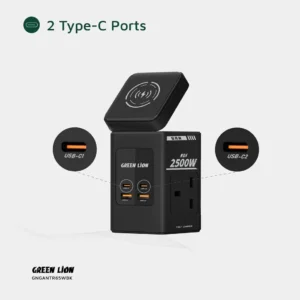 Green Lion GaN 65W Multi Port Travel Adapter: Wireless & UK Plug in Black - Image 4