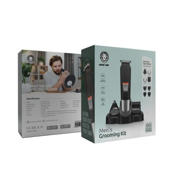 Green Lion Men Grooming Set: 5-in-1 Cordless Trimmer Kit with 90 Min Battery in Black - Image 2