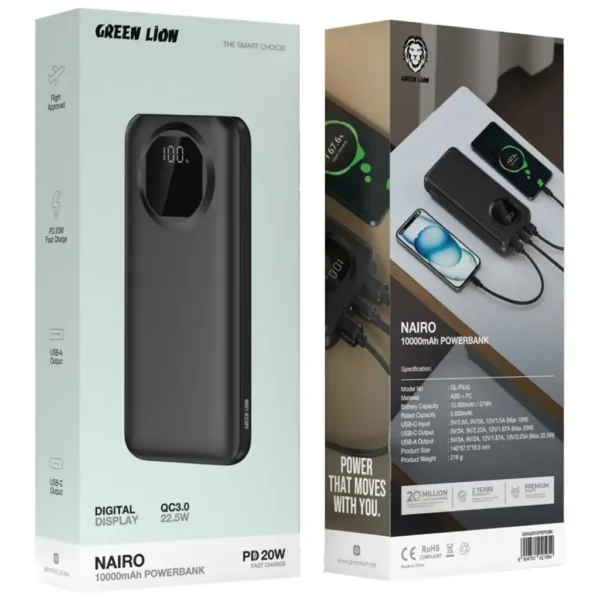 Green Lion Nairo 10000mAh Power Bank: PD 20W Fast Charging in Black - Image 2