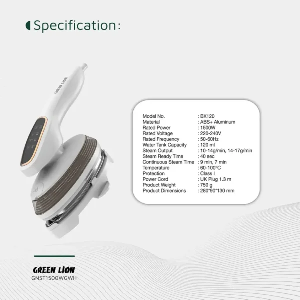 Green Lion Steam Glide Garment Steamer 1500W - White - Image 11