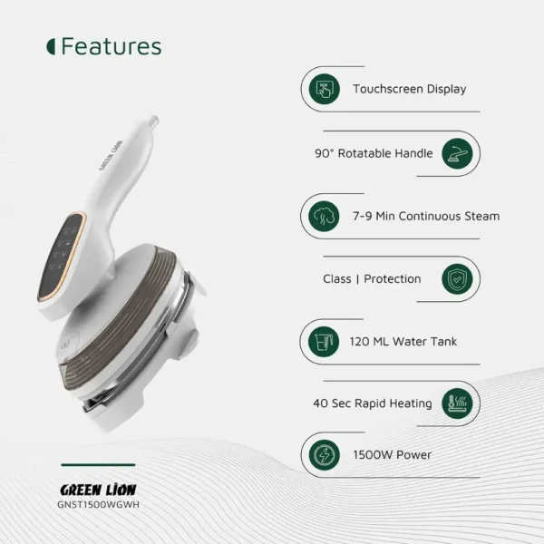 Green Lion Steam Glide Garment Steamer 1500W - White - Image 10