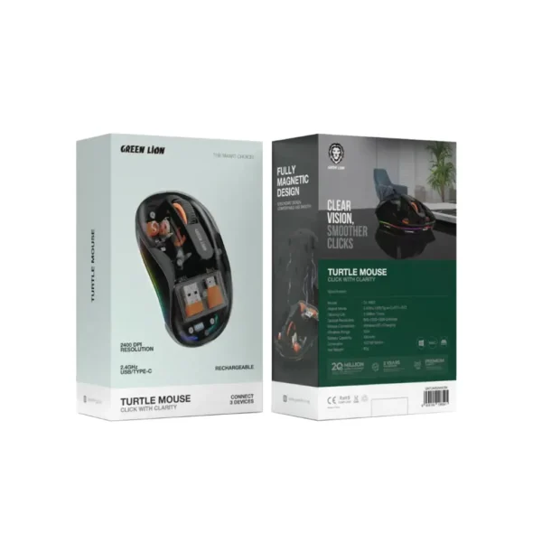 Green Lion Wireless Turtle Mouse 2400DPI, Connect 3 Devices, 10m Range, 2.4GHz USB-A/Type-C+BT1+BT2 Attend Mode, 3 Milion Times Clicking Life, 800-1200 Optical Resolution - Image 2