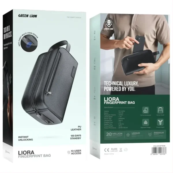 Green 20Lion 20Liora 20Finger 20Print 20Bag 20 20Black 1 GREEN LION Liora Fingerprint Bag/ Anti-Theft Multi-User Design/ PU Leather Pouch/ Rechargable Finger Print Hand Bag / Wallet for Money, Mobile Phone / Multiple Pockets/ Smart Lock System Clutch Bag – Black